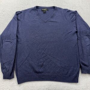 Pronto Uomo Mens V Neck 100% Cashmere Sweater Size Large Navy Blue